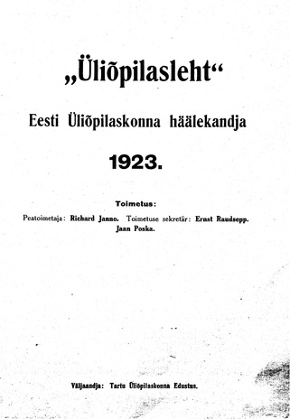 Üliõpilasleht ; sisukord 1923