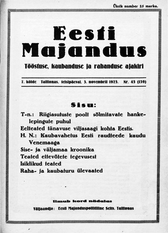 Eesti Majandus ; 45 (139) 1925-11-03