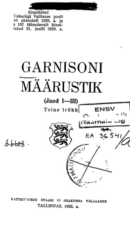 Garnisoni määrustik : (jaod I-III)