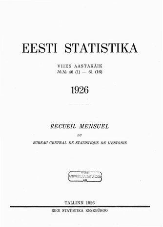 Eesti Statistika : kuukiri ; sisukord 1926