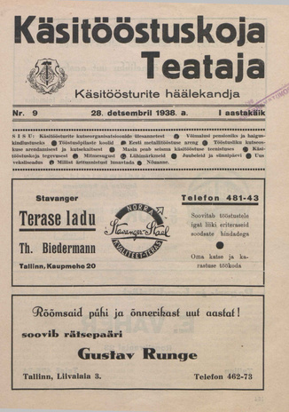 Käsitööstuskoja Teataja : käsitöösturite häälekandja ; 9 1938-12-28