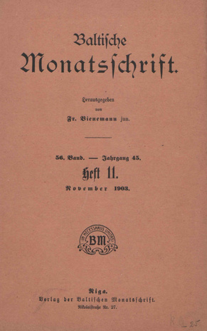 Baltische Monatsschrift ; 11 1903-11