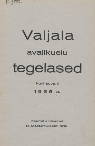 Valjala avalikuelu tegelased : kuni suveni 1935 a.