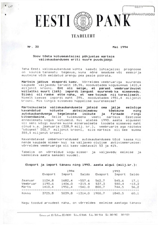 Eesti Pank : teabeleht ; 30 1994-05
