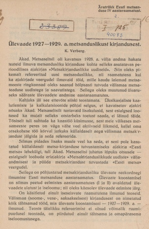 Ülevaade 1927-1929. a. metsanduslikust kirjandusest