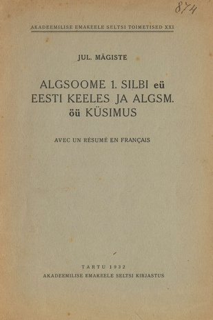 Algsoome 1. silbi eü eesti keeles ja algsm. öü küsimus