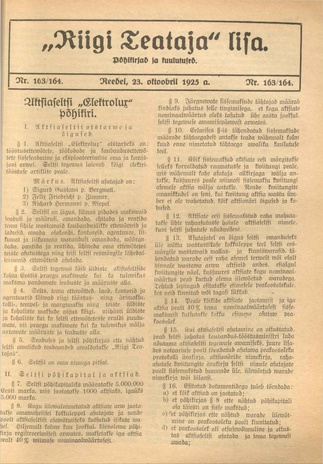 Riigi Teataja Lisa : seaduste alustel avaldatud teadaanded ; 163/164 1925-10-23