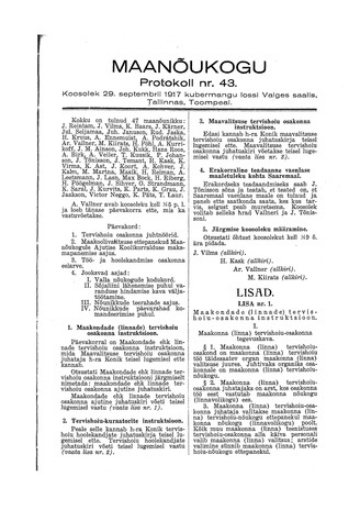 Maanõukogu protokoll nr.43 (29. september 1917)