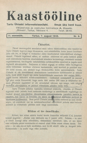 Kaastööline : Tartu Ühisabi Informatsioonileht ; 8 1940-08-07