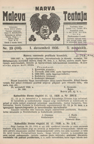 Narva Maleva Teataja ; 23 (116) 1936-12-01
