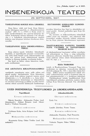 Insenerikoja Teated : ajakiri ; 9 1937-09-29