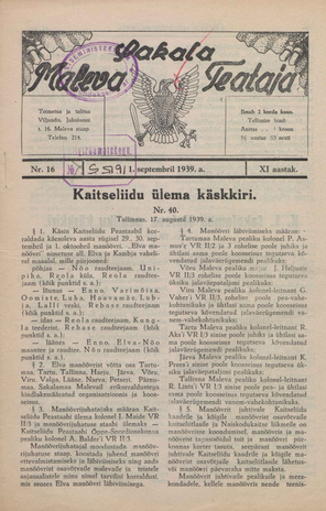 Sakalamaa Maleva Teataja ; 16 1939-09-01