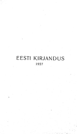 Eesti Kirjandus ; sisukord 1927