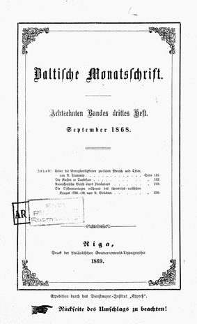 Baltische Monatsschrift ; 3 1868-09