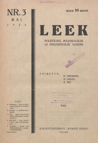Leek : poliitiline, majanduslik ja kirjanduslik ajakiri ; 3 1934-05