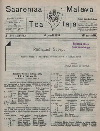 Saaremaa Maleva Teataja ; 13/14 (152/153) 1935-06-06