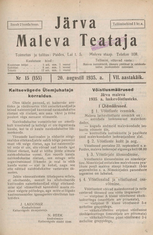 Järva Maleva Teataja ; 15 (155) 1935-08-20