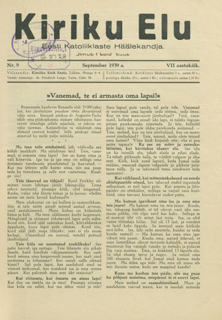 Kiriku Elu : Eesti Katoliiklaste Häälekandja ; 9 1939-09-01