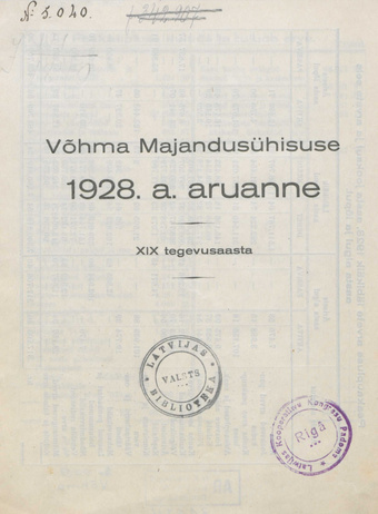 Võhma Majandusühisuse 1928 aasta aruanne ; 1929