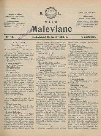 K. L. Viru Malevlane ; 12 1932-06-15