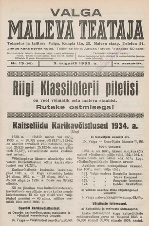 Valga Maleva Teataja ; 13 (141) 1935-08-03