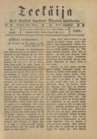 Teekäija : Eesti Baptisti Koguduse Ühenduse häälekandja ; 7 1921-07