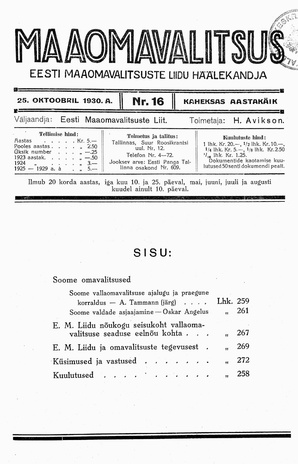 Maaomavalitsus ; 16 1930-10-25