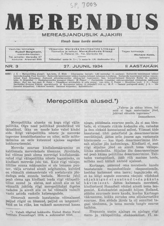 Merendus : mereasjanduslik ajakiri ; 3 1934