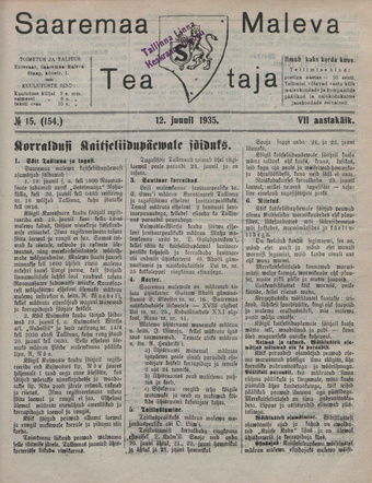 Saaremaa Maleva Teataja ; 15 (154) 1935-06-12