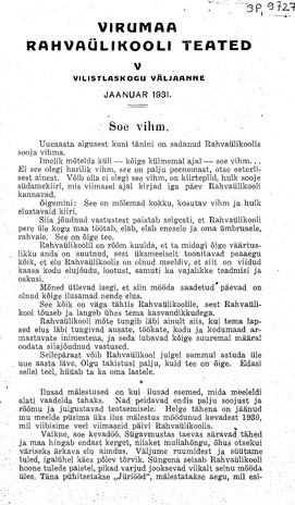 Virumaa Rahvaülikooli Teated ; 5 1931-01