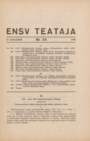 Eesti NSV Teataja ; 54 1940-11-27