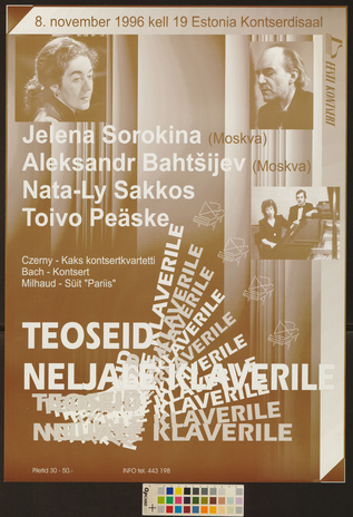 Teoseid neljale klaverile : Jelena Sorokina, Aleksandr Bahtšijev, Nata-Ly Sakkos, Toivo Peäske 
