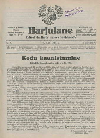 Harjulane : Kaitseliidu Harju Maleva häälekandja ; 9 1936-05-19