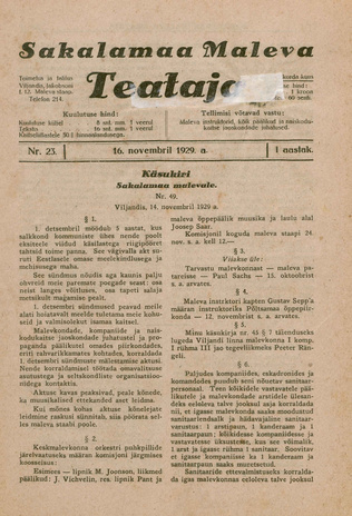Sakalamaa Maleva Teataja ; 23 1929-11-16