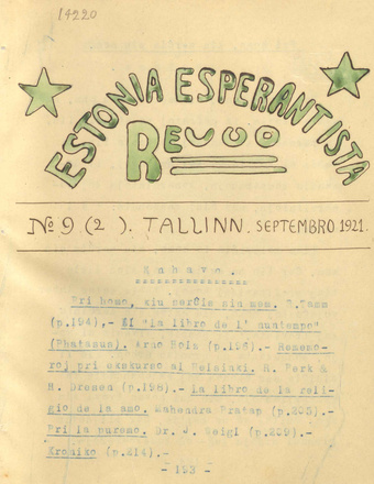 Estonia Esperantista Revuo ; 9 [25] 1921-09