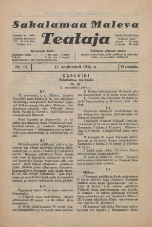 Sakalamaa Maleva Teataja ; 15 1934-09-13