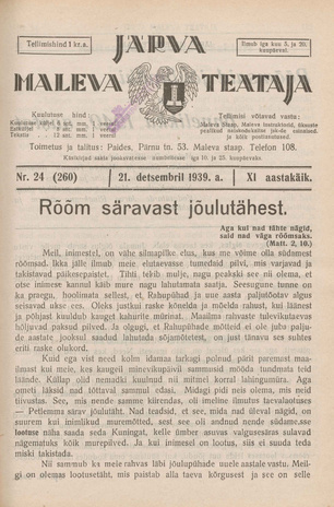 Järva Maleva Teataja ; 24 (260) 1939-12-21