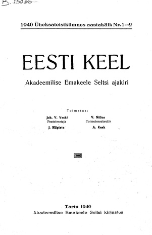 Eesti Keel ; 1-2 1940