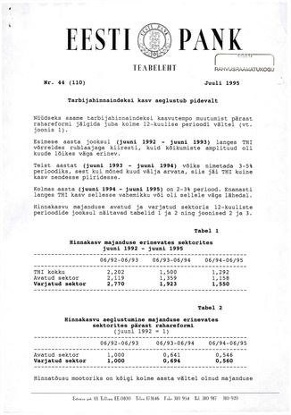 Eesti Pank : teabeleht ; 44 (110) 1995-07