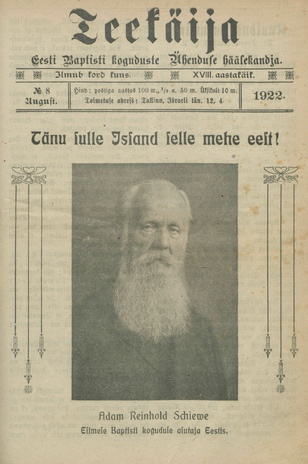 Teekäija : Eesti Baptisti Koguduse Ühenduse häälekandja ; 8 1922-08