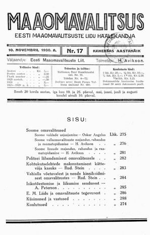 Maaomavalitsus ; 17 1930-11-10