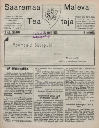 Saaremaa Maleva Teataja ; 6/7 (197/198) 1937-05-15
