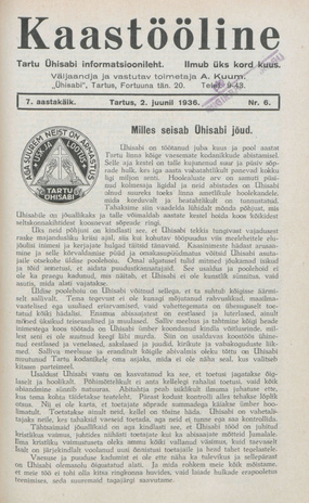 Kaastööline : Tartu Ühisabi Informatsioonileht ; 6 1936-06-02