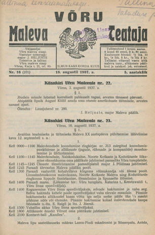Võru Maleva Teataja ; 16 (101) 1937-08-18