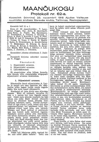 Maanõukogu protokoll nr.62-a (23. november 1918)