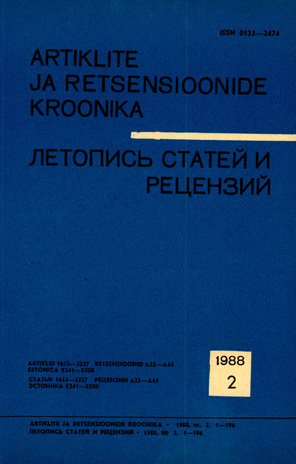 Artiklite ja Retsensioonide Kroonika = Летопись статей и рецензий ; 2 1988-02