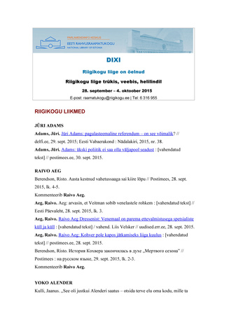 DIXI. Riigikogu liige on öelnud ; 28. september - 4. oktoober 2015