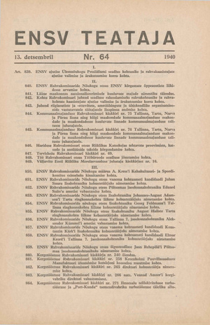 Eesti NSV Teataja ; 64 1940-12-13