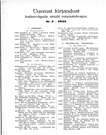 Uuemat Kirjandust Kaitsevägede Staabi raamatukogus ; 3 1933