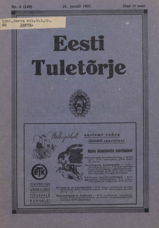 Eesti Tuletõrje : tuletõrje kuukiri ; 6 (149) 1937-06-21